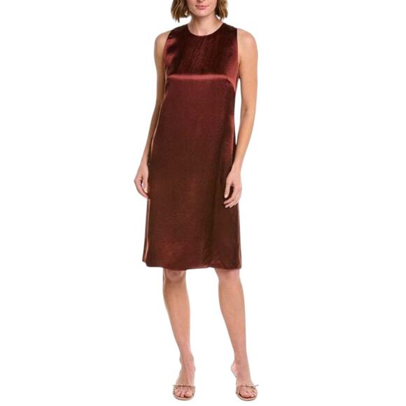 NWT! Vince Sleeveless Crew Neck Satin Shift Dress - Size Large - Picture 1 of 8